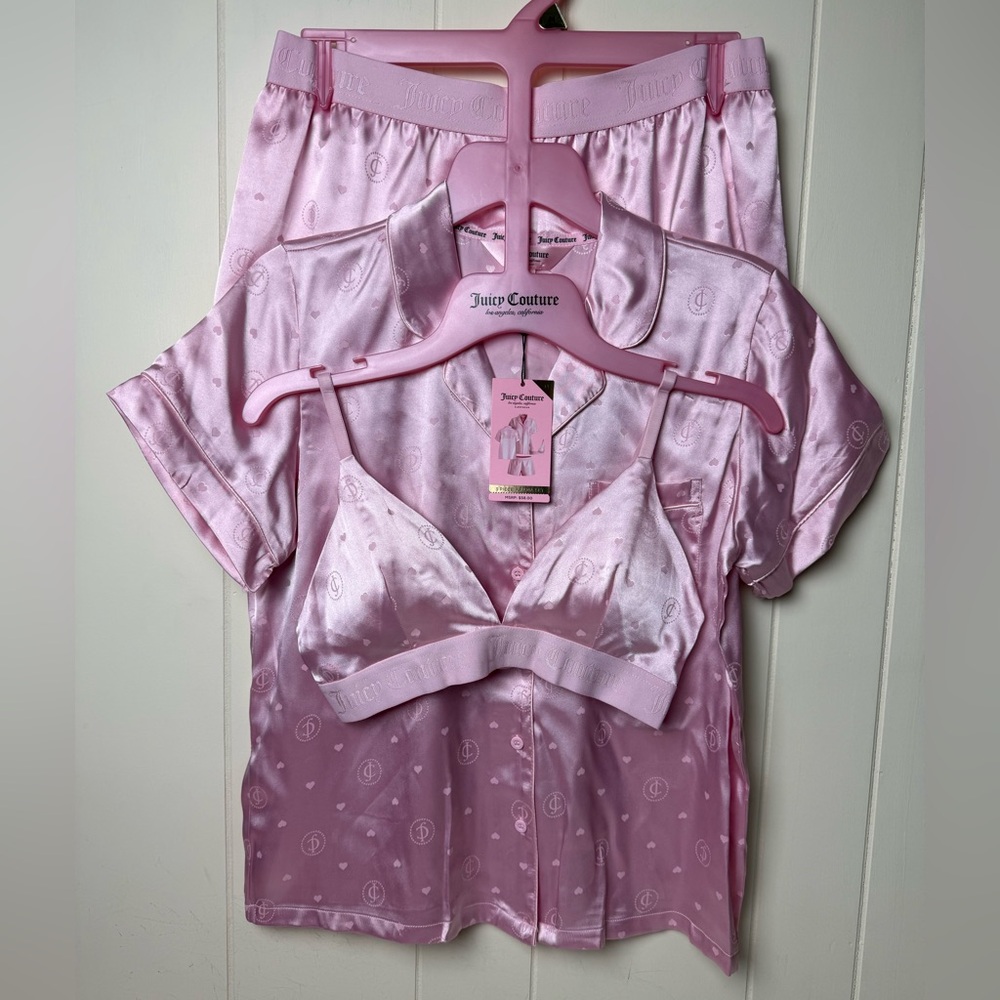 JUICY COUTURE pink heart satin 3PC pajama set